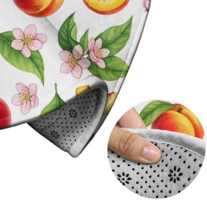 Women's Large Home Decor Mat, Soft Round Yoga Carpet, Non Slip Machine Washable Home Office Circle Rug Watercolor Tropical Peach Leaves Flowers, 36inch