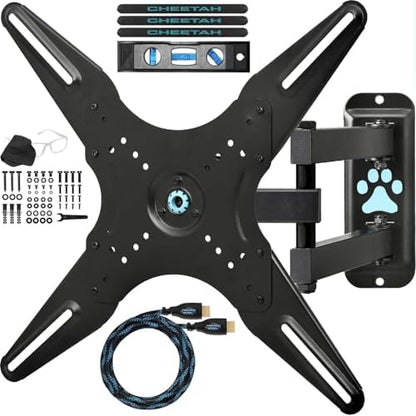 Cheetah Full Motion TV Wall Mount for 24-75" TVs up to 66 lbs, Includes 10 ft HDMI Cable, Tools-Free Tilt, Max VESA 400x400mm, Articulating Arm TV Bracket, Swivel, Low Profile, Extends 20", ALAMLB