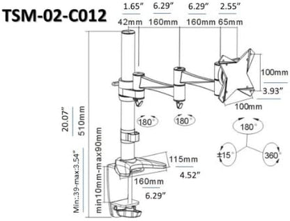OSD Audio TSM-02-C012 Single Arm Extended Desk Mount for 13-inch to 23-inch Monitor