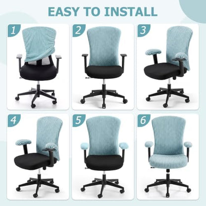 Tallew 4 Pieces Office Chair Covers Set Desk Computer, Lake Blue