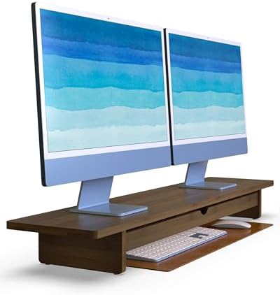 42” Dual Monitor Stand Riser with Large Drawer Keyboard Storage