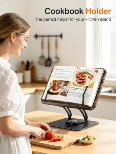 Tounee Adjustable Book Stand with 360° Swivel Base,Matte Black