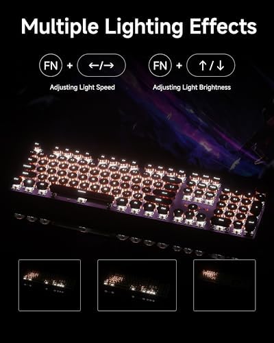 Wireless Typewriter Style Mechanical Keyboard with White Backlit, Knob