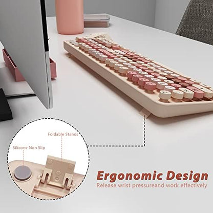 Wireless Keyboard and Mouse Cute Retro Typewriter for PC