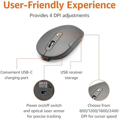 Amazon Basics Ultra Premium Wireless Keyboard and Mouse Combo, Rechargeable, Full-Size with Number Pad, Sleek Design, Plug and Play, Quiet Typing, 2.4GHz USB Receiver, Black