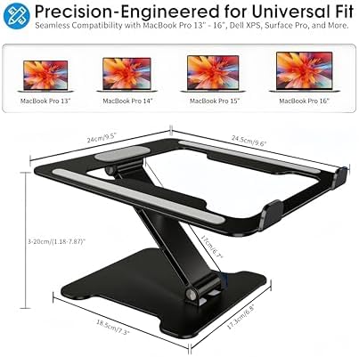 LRLKFX Laptop Stand Portable Foldable Aluminum Laptop Riser Height Adjustable Ergonomic Holder for Desk Compatible with MacBook Air Pro, Dell, HP, Lenovo & More 10-15.6" - Black
