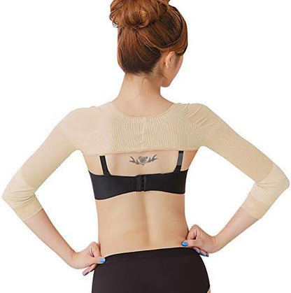 Gudessly Women's Slimming Arm Shapers Back Shoulder Support Wrap Correct Posture Corrector Humpback Prevent Shaperwear Compression Massaging Arms Lymphedema Support (M(fit US XS), Nude)