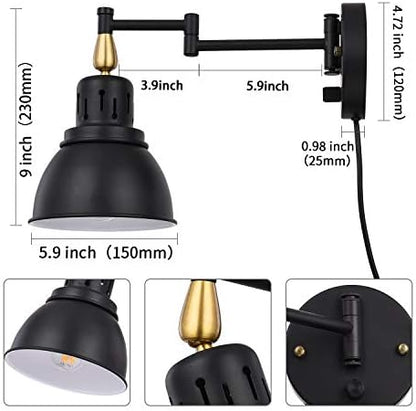 TRLIFE Dimmable Swing Arm Wall Lights with Plug in Cord Wall Mounted Light Industrial Wall Sconce , E26 Base, UL Listed(1 Pack)