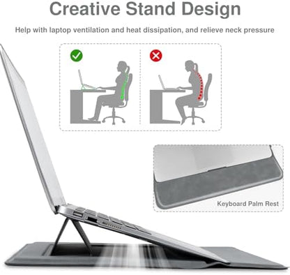 Allinside 13-14 Inch Laptop Sleeve Case for MacBook Pro 14" 2021-2026/MacBook Air 13" 2010-2017/MacBook Pro 13" 2010-2015, Waterproof Matte PU Leather Sleeve Cover with Stand & Accessory Pouch, Gray