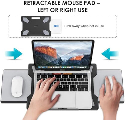 Laptop Lap Desk for Bed & Couch, Portable Laptop Lap Pad with Retractable Left/Right Mouse Pad, Stable & Comfortable Lap Tray for Sofa, Travel, Writing & Home Office