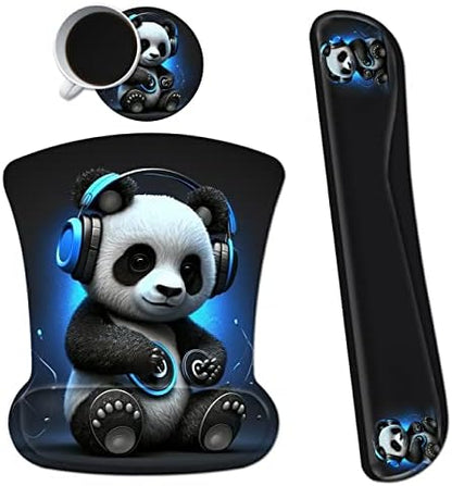 3Pcs Ergonomic Memory Foam Keyboard Wrist Rest Pad Set, Panda