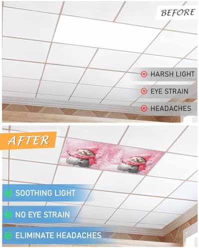 Pink Snowman Magnetic Fluorescent Light Covers for Ceiling Lights 2 x 4 Feet,Christmas Tree Forest Vintage Painting Office Classroom Kitchen Drop Ceiling Light Covers Filters Shade Panel 3 Packs