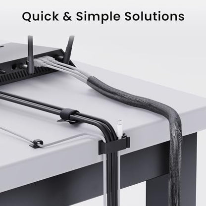 Eveo Desk Cable Management Kit - Under Desk Cord Organizer with Cable Raceway, Sleeve, Adhesive Clips