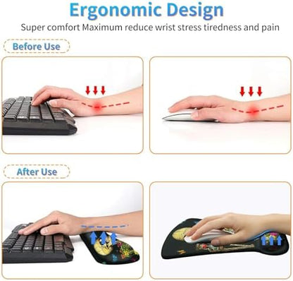 Ergonomic Memory Foam Keyboard Wrist Rest Pad Set, Flower Butterfly Skull