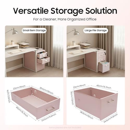 CNCEST 2-Drawer Vertical Metal File Cabinet Pink Lockable Rolling Casters