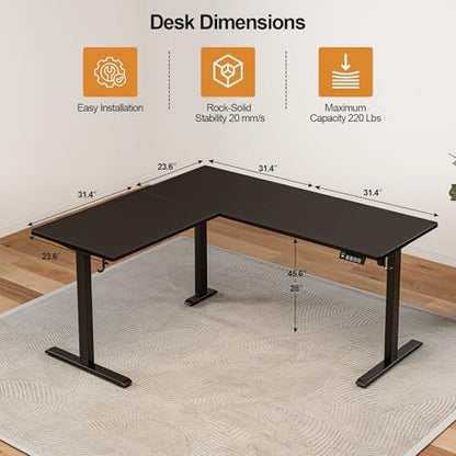 Grandder 63 x 55 Inch L Shaped Standing Desk, Electric Height Adjustable Corner Stand Up Desk, Sit Stand Corner Table Home Office Table, Black Top Black Frame