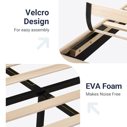 Queen Size Platform Bed Frame with Fabric Upholstered Headboard