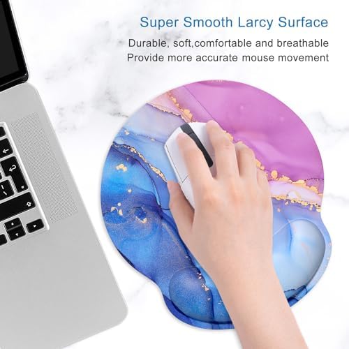 ITNRSIIET Ergonomic Mouse Pad with Wrist Support Wrist Rest Smooth Surface Non-Slip Rubber Base Comfortable Office Supplies Pain Relief, 9.8 x 9.1 inches, Blue Purple Marble Art