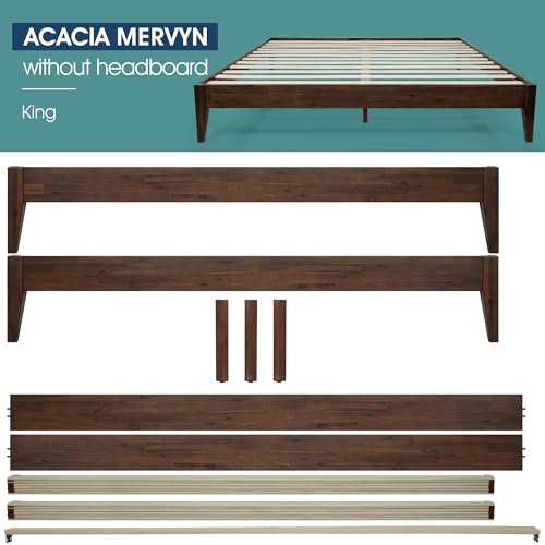 Acacia Mervyn Solid Wood Bed Frame Without Headboard, King Size, Chocolate