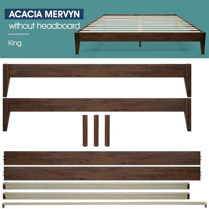 Acacia Mervyn Solid Wood Bed Frame Without Headboard, King Size, Chocolate