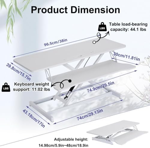 38" Desk Converter, Height Adjustable Sit to Stand Riser