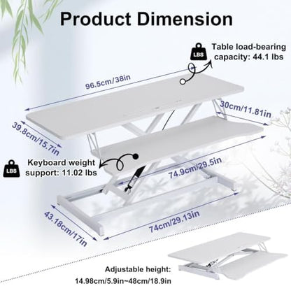 38" Desk Converter, Height Adjustable Sit to Stand Riser