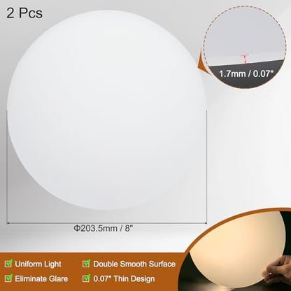PATIKIL 8" Diameter Lampshade Diffuser, 2 Pcs 1.7mm Thick Round Diffuser Sheet for Drum Lampshades, Pendants Light, DIY Light Shield, Translucent White