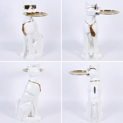 White 27-Inch Dog Side Table, Butler Statue with Tray & Tissue Holder