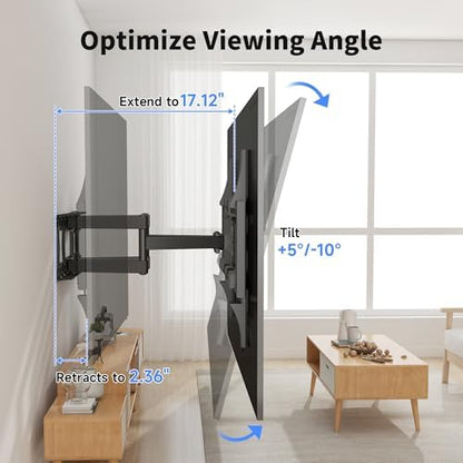 Full Motion TV Wall Mount for Most 37"-86" Flat/Curved TV up to 132lbs,Swivel Tilt Bracket with Articulating 6 Arms, Max VESA 600x400mm, Max 16” Wood Stud, MA02A
