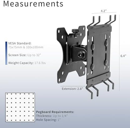 VIVO Black Single Monitor Pegboard Mount, Up to 32 in Screens, Mount-PB1