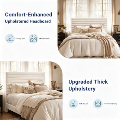 Full Bed Frame, Velvet Upholstered Bed with Adjustable Headboard
