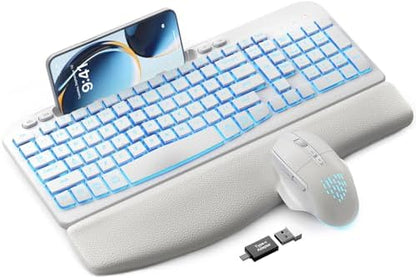 SABLUTE Wireless Keyboard and Mouse Combo, Ergonomic Wave with Wrist Rest