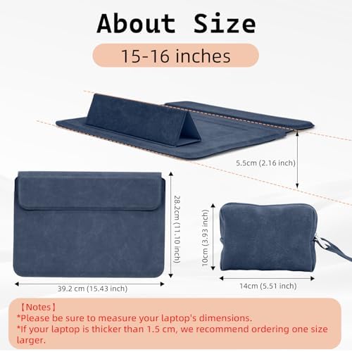 15-16 Inch Laptop Sleeve Case with Stand Feature, Matte PU Leather