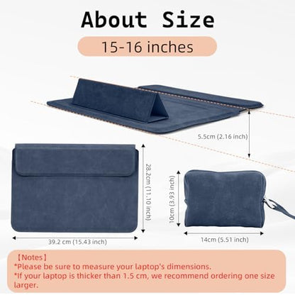 15-16 Inch Laptop Sleeve Case with Stand Feature, Matte PU Leather