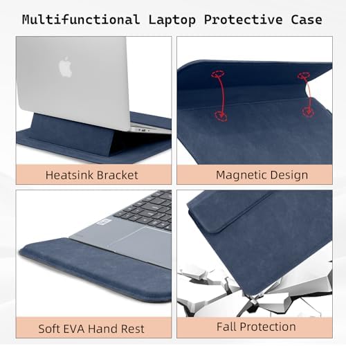 15-16 Inch Laptop Sleeve Case with Stand Feature, Matte PU Leather