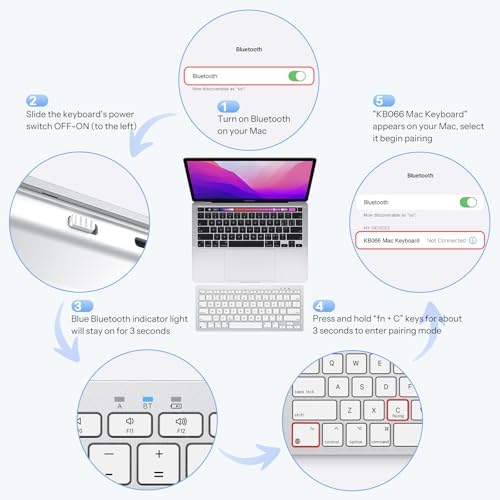 OMOTON Wireless Keyboard for Mac, USB-C Rechargeable, Bluetooth ONLY