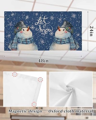 Watercolor Snowman Magnetic Fluorescent Light Covers for Ceiling Lights 2 x 4 Feet,Christmas Snowflake Plaid Blue Office Classroom Kitchen Drop Ceiling Light Covers Filters Shade Panel 4 Packs