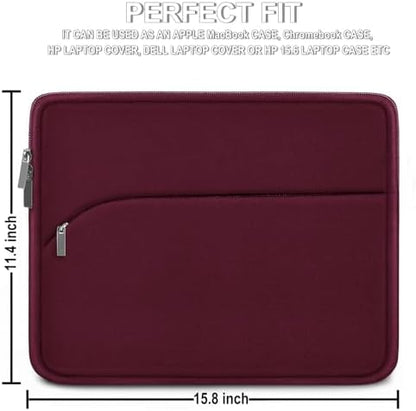 Laptop Sleeve 15.6 inch, Durable Portable Monitor Protective Cover with Front Pocket, Traveling Laptop Case Compatible for HP, Dell, Asus, Lenovo, Wine Red