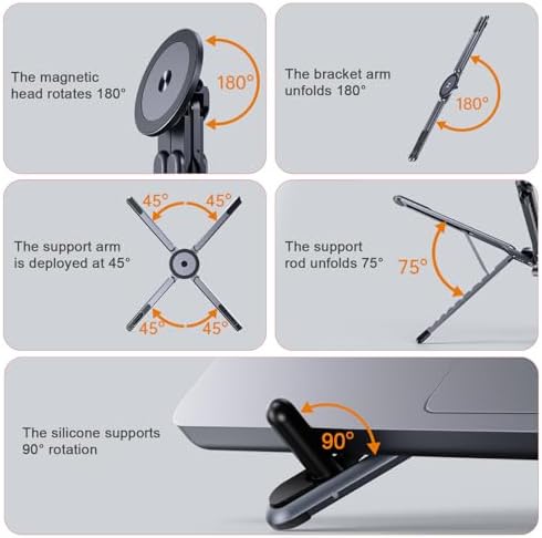 Portable Travel Tablet/Phone/Laptop Stand, Adjustable Laptop Riser for Desk, Foldable Magnetic Phone Holder, Compatible with iPad, MacBook, iPhone (4.7-15.6'')