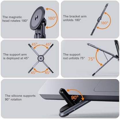 Portable Travel Tablet/Phone/Laptop Stand, Adjustable Laptop Riser for Desk, Foldable Magnetic Phone Holder, Compatible with iPad, MacBook, iPhone (4.7-15.6'')
