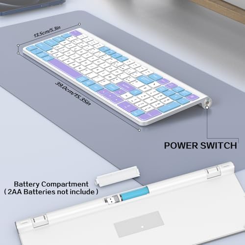 JOYACCESS Wireless Keyboard,Ergonomic Computer Keyboard,Silent Compact Cordless,Low Profile with Numeric Pad for Mac/Windows/PC/Desktop/Laptop-Purple Blue