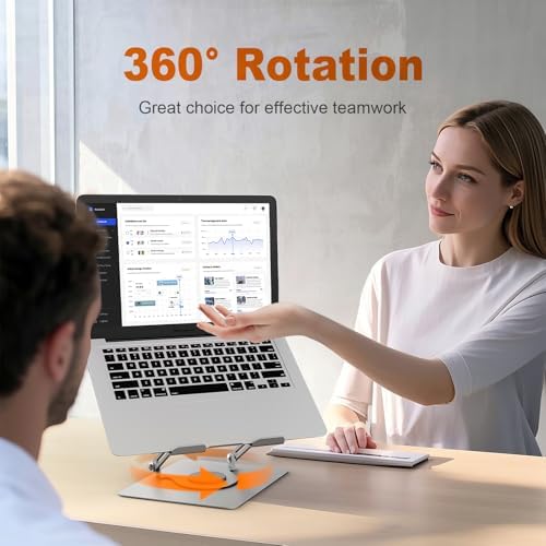 GRIFEMA Laptop Stand for Desk, Foldable Laptop Riser with 360° Swivel Base, Adjustable Height & Angle, Ventilated Computer Stand Compatible with MacBook Air/Pro, Dell, and 11-17" Laptops - Silver