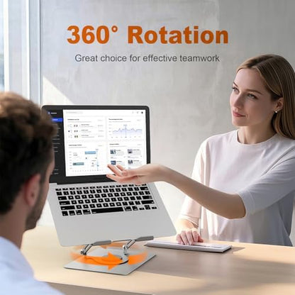 GRIFEMA Laptop Stand for Desk, Foldable Laptop Riser with 360° Swivel Base, Adjustable Height & Angle, Ventilated Computer Stand Compatible with MacBook Air/Pro, Dell, and 11-17" Laptops - Silver
