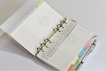 hwojjha 2Pcs Black/Clear Plastic Page Marker Pouch Pagefinder Measuring Today Ruler for A5 Size 6-Hole Binder Notebook (A5, Black + Clear)