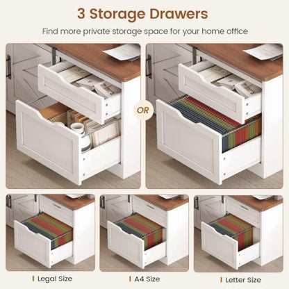 SEDETA Farmhouse L Shaped Executive Standing Desk with Storage Drawers