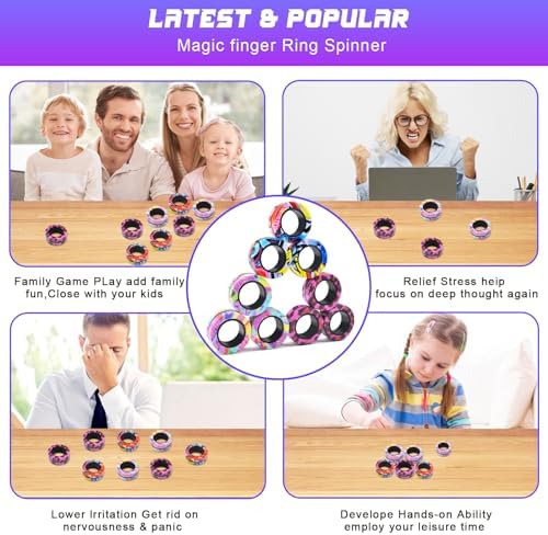 Cevioce 9Pcs Magnetic Rings Fidget Toy Set, ADHD Anxiety Magnetic Fidget Toys Adults Fidget Spinner Rings for Relief, Easter Gifts for Kids 8+ Year Old Easter Basket Stuffers for Teens Boys Girls C