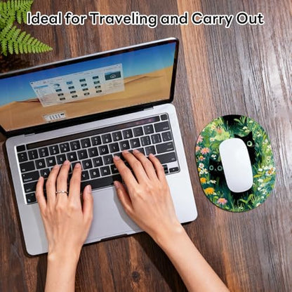 Oval Mouse Pad 6x8in Non-Slip for Laptop,Black Cats