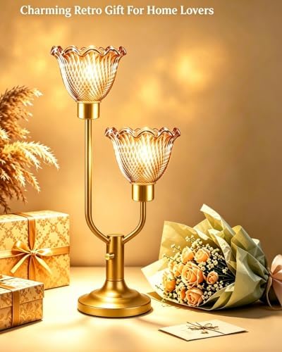 Mid Century Modern Gold Table Lamp Dimmable Vintage Glass Lamp Gift