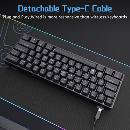 DIERYA 60% Mechanical Keyboard, DK61se Wired Gaming Keyboard with Blue Switches, LED Backlit Ultra-Compact 61 Keys Mini Office Keyboard for Windows Laptop PC Gamer Typist（Black）