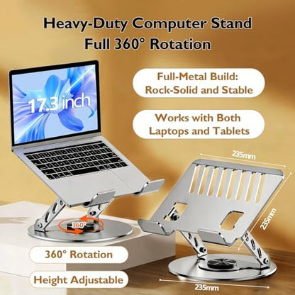 Laptop Stand for Desk - All-Metal Ergonomic Computer Stand & Laptop Riser, 360° Rotatable & Adjustable & Foldable, Laptop Holder for MacBook Pro/Air, Dell XPS, HP, Notebooks (10-17.3"), Gray